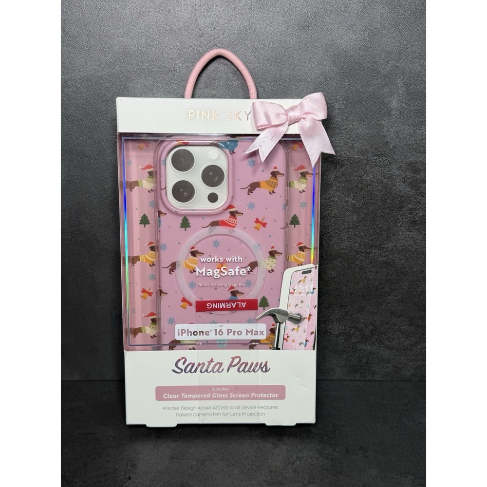 Pink Sky Santa Paws iPhone 16 Pro Max MagSafe Case Dachshund Holiday Dog